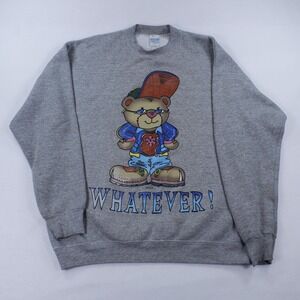 Vtg 90s Freeze Whatever Bear Crewneck Sweatshirt XL Gray Made in USA Cartoon